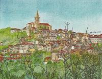 Todi Umbria Italy - Mixed Media Paintings - By Anna Helena Fisher, Composition Painting Artist