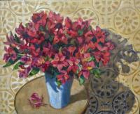 Pink Global Roses - Oil On Canvas Paintings - By Claudia Thomas, Still Life Painting Artist