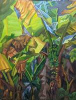 Lit Banana Palm - Oil On Canvas Paintings - By Claudia Thomas, Botanical Painting Artist