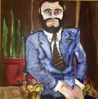 Man With Blue Suit - Acrylics Paintings - By Nelson Rocha, Portrait Painting Artist