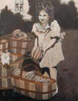 Gardening Betty - Oils Paintings - By Craig Cantrell, Oil In Sepia Painting Artist