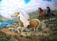 Wildly Free - Mustangs Racing The Wind - Colored Pencil