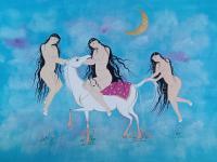 The Jinns And The Horse - Gouache And Goldsheet Paintings - By Aynaz Najafi, Miniature Painting Artist