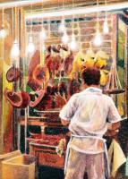 The Cooked Meat Seller Hong Kong - Watercolour And Ink Paintings - By Julia Patience, Realism Painting Artist