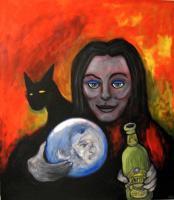 Witch Teasing Spirit By Danny Hennesy - Acrylics Paintings - By Danny Hennesy, Figurative Painting Artist
