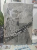 Charcoal Drawing - Terminator 2 - Charcoal On Water Colour Paper