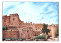 Fort Of Jesalmer Rajasthan India - Oil On Canvas Paintings - By Husen Hada, Realistic Painting Artist