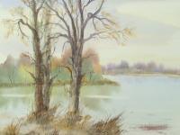 Old Trees Near The River - Watercolor Paintings - By Hans Aabeck-Ackermann, Impressionist Painting Artist