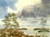 Landscape Near The Lakeside - Watercolor Paintings - By Hans Aabeck-Ackermann, Impressionist Painting Artist