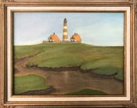 Orange Isle Light With Frame - Oil On Canvas Paintings - By Leslie Dannenberg, Realism Painting Artist
