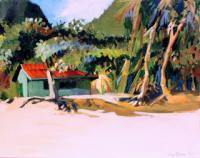 Beach Hut - Moorea French Polynesia - Oil Painting Paintings - By Dave Barazsu, Realisic Painting Artist