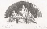 Saint With Staff Atop Plaza De Giustizia - Rome Italy - Pencil Drawing Drawings - By Dave Barazsu, Realisic Drawing Artist