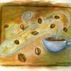 Cup Of Coffee 3 - Watercolor And Color Pencil Mixed Media - By George Stanley Jr, Abstract Mixed Media Artist