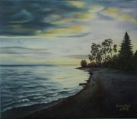 Sunset On The Lake - Oil On Canvas Paintings - By Olga Levitas, Impressionism Painting Artist