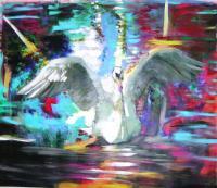 The Dance Of The Swan - Acrylic On Gallery Canvas Paintings - By Marie-Line Vasseur, Modern Painting Artist