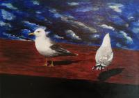 Seagulls On Board - Acrylics Paintings - By Jonas Alin, Nature Painting Artist
