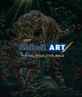 Oil Paintings On Velvet - Jaguar In The Jungle - Oil Colour On Velvet