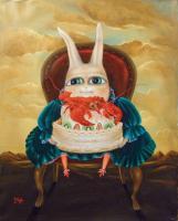 The Cake - Acrylic On Canvas Paintings - By Irena Aizen, Surreal-Naive Symbolical Art Painting Artist