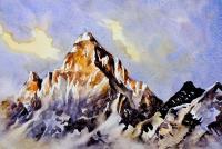 Mountain Peak 5 - Watercolor Paintings - By Sumit Datta, Expressive Realism Painting Artist